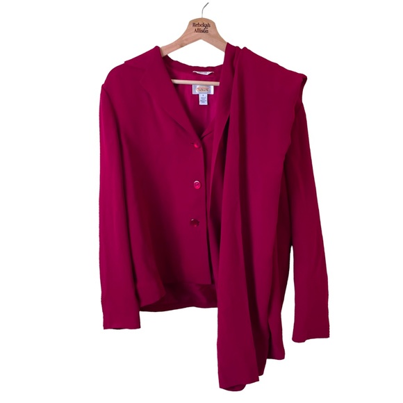 Talbots Raspberry 100% Silk Set! Silk Button Up Top & Pant Set Size 6 - Picture 1 of 16